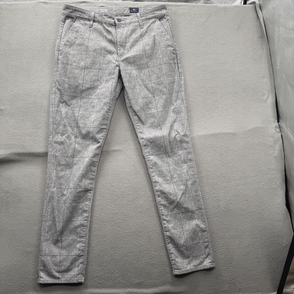 AG Adriano Goldschmied Pants Mens 34x32 Gray Jamison Skinny Flannel Chino Plaid